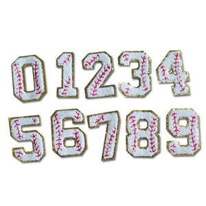 Tùy Chỉnh Trang Trí 0-9 Số Thư Sắt May Trên Chenille Các Bản Vá Lỗi Thêu Vàng Bóng Chày Phong Cách Vá - Product Image 1