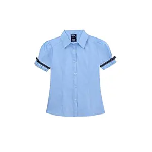 Wholesale 100% Cotton Girls' Short Sleeve Collar Blouse white school shirt uniform
