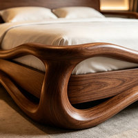 Nouveau lit double de style chinois moderne et minimaliste en bois massif pur avec tête de lit ondulée à tenons et mortaises BTWB001 pour chambre à coucher