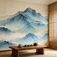 Papier peint mural 3D en relief bleu or montagne, imperméable, pour hall d'hôtel, salle de bain