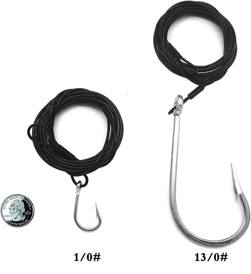 Trò chơi lớn câu cá móc 400lb trolling đúc cá ngừ Jig giàn Nylon bọc cáp thép dây lãnh đạo nước mặn cá mập toothy fishhooks