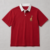 Polo en coton surdimensionné OEM à marque privée, style streetwear et sport, col contrastant, t-shirt uni rouge universitaire