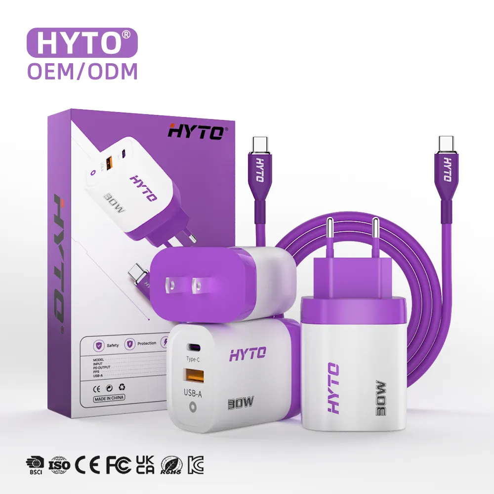 HYTO OEM ODM pengisi daya USB Tipe C, pengisi daya dinding ponsel portabel asli 30W untuk ponsel Samsung Chargeur
