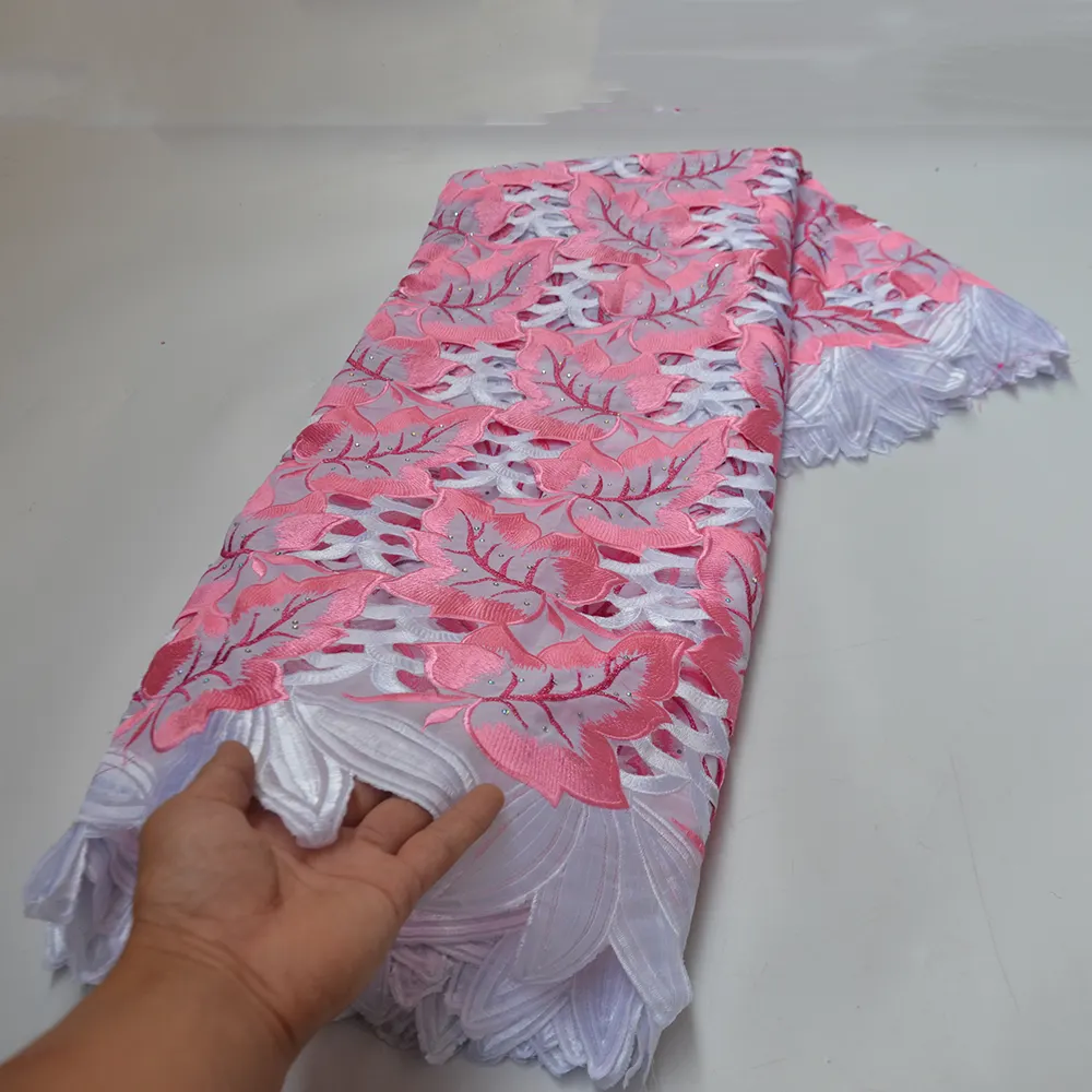 Coreano de encaje de tela de malla de Africn francés encaje neto de corte grande algodón suizo de la gasa de encaje
