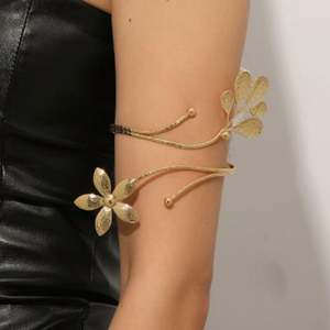 Zoryn Women's 18K Gold Plated <b>Adjustable</b> Upper Arm <b>Bracelet</b> with Flower Pattern Hammered Textured Simple Minimalist Design - Product Image 4