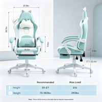 Chaise de bureau pivotante à dossier haut avec motif de chat de dessin animé mignon en relief, idéale pour les filles, avec accoudoirs réglables