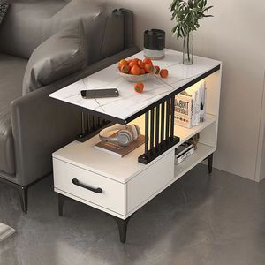 Tavolo laterale moderno a due livelli con piano in marmo e cassetto portaoggetti comodino per soggiorno divano comodino portatile - Product Image 2