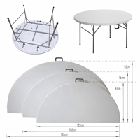 Table ronde pliable en plastique blanc de 180 cm (6 pieds) / 72 pouces, durable, pour événements, hôtels, restaurants, traiteurs, avec 12 chaises
