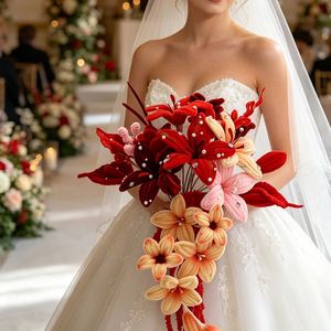 Kit de Bouquet de Mariée en Chenille Noué à la Main avec Strass, Perles et Pompons pour une Composition Florale de Mariage Luxueuse - Product Image 5