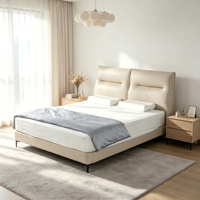 Lit moderne de luxe en cuir véritable rembourré, confortable, avec éclairage, taille King ou Queen, structure modulaire en bois et fer pour la maison ou l'hôtel