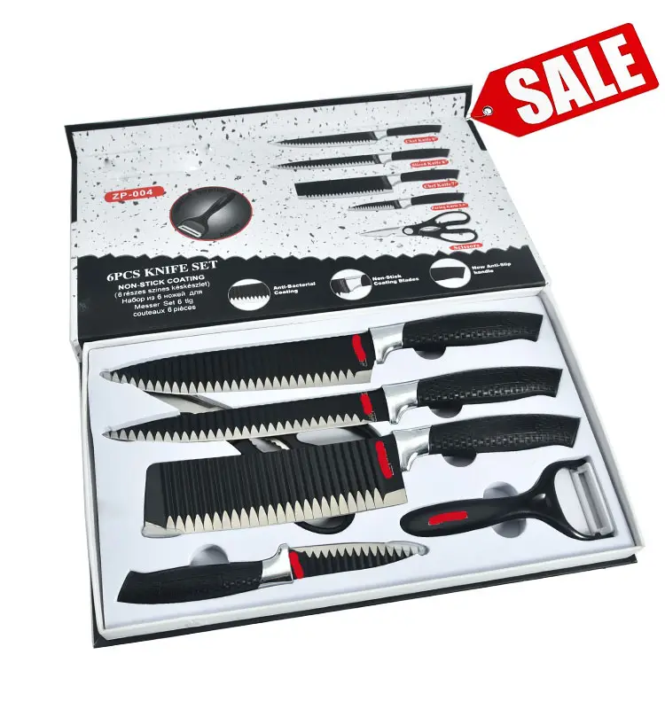 2023 hot seller professional non-stick coating 6pcs kitchen chef knife set with gift box