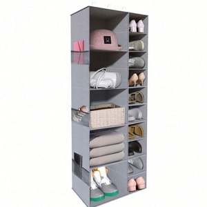 Multi-Purpose 10 Shelf Grey Fabric <b>Hanging</b> Closet Organizer with Drawers for Living Room Warehouse and Supermarket Use - Product Image 1