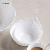 Assiettes, bols et tasses en verre opale en forme de feuille, vaisselle en verre trempé blanc pour la maison, l'hôtel, le restaurant, service alimentaire quotidien, utilisation pour les banquets