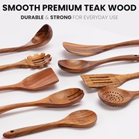 Ustensiles de cuisine 10 pièces en bois de qualité alimentaire, écologiques, avec trou de suspension, cuillère, louche à soupe, spatule, spatule de retournement, résistants aux hautes températures