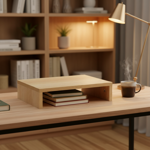 Support de moniteur en bois de bambou pour ordinateur, support de bureau, étagère de rangement, support vertical pour ordinateur portable, design Art Déco - Product Image 3