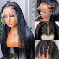 Perruque frontale complète HD en cheveux humains naturels vierges indiens bruts, densité 180%, avec dentelle transparente, vente en gros