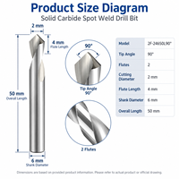 Foret à chanfreiner hélicoïdal à 2 flûtes de 2 mm en carbure monobloc, à 90 degrés, pour soudure par points, pour outils CNC en aluminium - Vente chaude