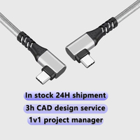 Tendencia 90 grados USB 3,1 USB C macho a tipo C Cable de datos de nailon macho PD100W Cable USB C de carga rápida para uso en computadora