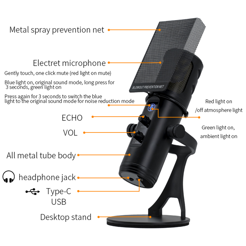 micco GAM-ZX775 Desktop Stand Microphone - Condenser Mic for Live