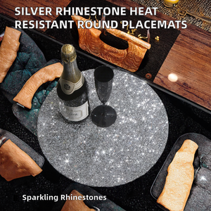 Silver Polyester <b>Round</b> <b>Placemats</b> with Rhinestone Decor Heat Resistant Dining Table Mats - Product Image 2