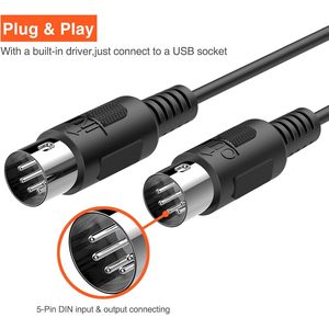 Câble d'interface USB MIDI Lekato de 6,5 pieds avec entrée/sortie pour clavier, synthétiseur et édition musicale - Product Image 3