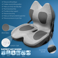 Ensemble Coussin d'Assise et Oreiller de Soutien Lombaire pour Chaise de Bureau, Coussin de Siège Auto en Mousse à Mémoire de Forme avec Housse Lavable, Oreiller de Soutien Dorsal