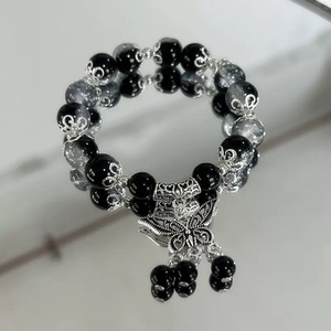 Pulseira Criativa Personalizada com Contas, Pingente de Cristal Vermelho e Pluma, Nova Pulseira Vintage para Mulheres, Acessórios de Corrente Elástica com Contas - Product Image 3