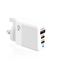 Cargador USB-C Multipuerto de 45W, Adaptador de Carga Rápida QC3.0/PD, Enchufes para EE. UU./UE/Reino Unido, para Teléfonos, Tabletas, Portátiles, Viajes