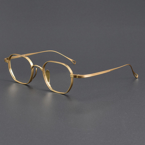 KMN9917 خمر نظارات التيتانيوم الأزرق الصغيرة الرجعية الذهب الحرير مضلع عالية الوصفة الطبية حافة واسعة السلاحف Wannian نفس التصميم - Product Image 1