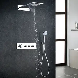 Overhead Ceiling Raindrop Built In Thermostatic Rainfall Mixer System Faucet Set Rain Mounted Ceiling Shower