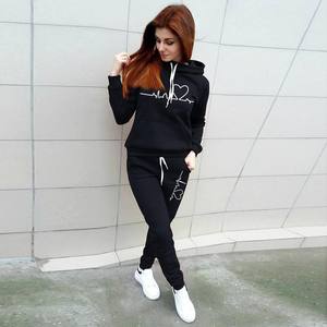 Uzun kollu boy bayan polar kazak hoodies eşofman Joggers Suits setleri kadınlar 2 iki parçalı sweatpants ve hoodie seti - Product Image 2