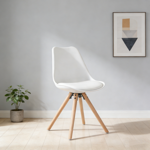 Chaise de salle à manger blanche nordique avec pieds en bois massif, chaise en plastique PP simple et moderne pour la maison, le café et l'intérieur minimaliste - Product Image 1