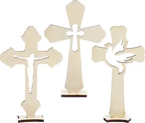 一套3 pcs木制十字架天主教木制十字架工艺品小洗礼装饰乡村十字架适合餐桌