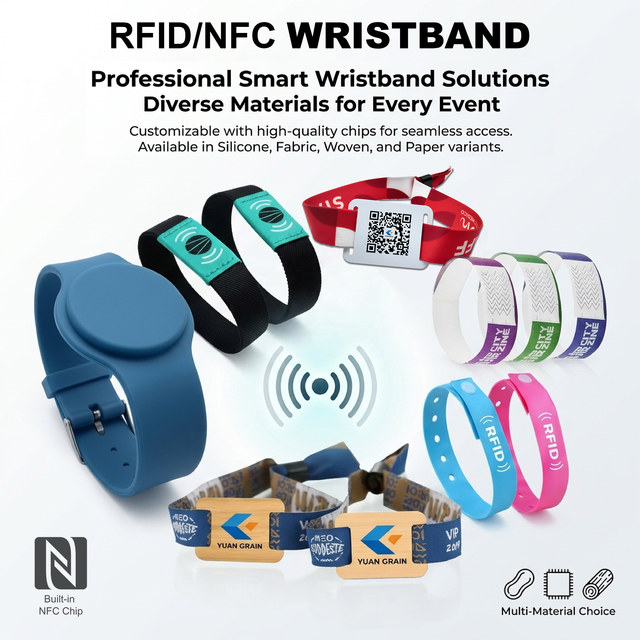 13.56MHz 213/215/216 Custom Adjustable NFC Mini Tag RFID Wristband (Fabric Wood) for Payment Membership Card Hotel