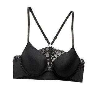 Nuevo sujetador sexy de una pieza con aros, realce moderado, negro, para mujer joven, con broche frontal y almohadillas adhesivas. - Product Image 5