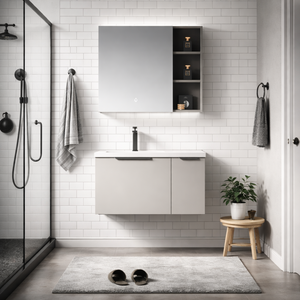 Mobile Bagno Sospeso con Doppio Lavabo e <span class=keywords><strong>Specchio</strong></span>, Soluzione di Stoccaggio per Bagno con Garanzia di 3 Anni - Product Image 1