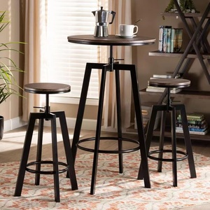 Mesa de <span class=keywords><strong>Bar</strong></span> Alta Redonda de Madera con Patas de Metal para Cocina, Comedor y Restaurante - Product Image 5