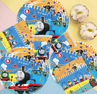 Ensemble de vaisselle et fournitures pour fête d'anniversaire Thomas le train : Assiettes, gobelets, serviettes, nappe, pailles, décorations de gâteaux, toppers pour cupcakes, bannières, ballons