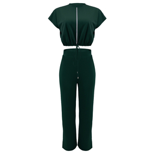 Completo da <span class=keywords><strong>donna</strong></span> 2026 estivo con top corto con coulisse, t-shirt <span class=keywords><strong>a</strong></span> vita alta con cerniera e pantaloni, set due pezzi casual alla moda - Product Image 5