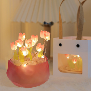 Luz LED de noche de tulipán rosa, mesa de flores de simulación, decoración del hogar, lámpara de Ambiente, regalo en maceta para oficina/habitación/Bar/cafetería - Product Image 5