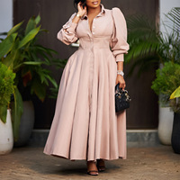 Robe Longue Africaine Élégante de Bureau, Nouveauté Automne, Chemise Habillée à Manches Longues Boutonnée, Style Navette Quotidienne, Vente en Gros pour Femmes