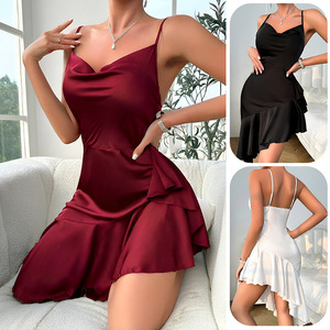 Vestido de Satén Sexy con Tirantes para Mujer, Nueva Generación, con Volantes y Corte Asimétrico, Lencería Sexy para Mujer - Product Image 1