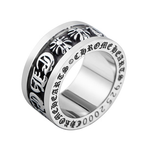 yunnique European American Retro Punk Style <b>Black</b> Gold Wide <b>Titanium</b> Steel Rotating Letter <b>Ring</b> Everyday Wear - Product Image 5