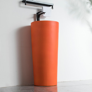 Ceramic Pedestal <b>Basin</b> <b>Round</b> One Piece Floor Standing Bathroom Sink Easy Cleaning - Product Image 4