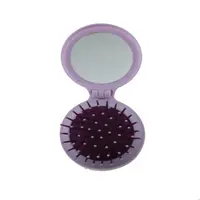 Mini escova para cabelo portátil de viagem, escova capilar redonda dobrável com espelho