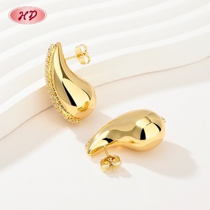 Ottone Guangzhou fabbricazione <span class=keywords><strong>Bottega</strong></span> orecchini 3A zirconi oro placcato oro 18K goccia di acqua per le donne gioielli di moda - Product Image 2