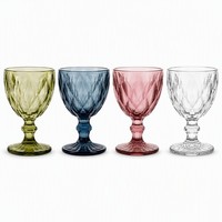 Verre à vin rétro gaufré diamant, coloré, sans plomb, avec pied, personnalisable pour restaurant, banquet, fête à domicile