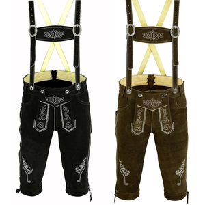 Ensemble de deux shorts en cuir bavarois pour homme, avec broderies et bretelles - Product Image 1