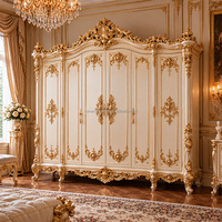 Lit de Roi Baroque Français de Luxe en Bois Sculpté Doré avec Tête de Lit Capitonnée – Mobilier de Chambre Royal Européen pour Villa et Mansion
