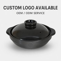 Casserole en céramique noire brillante avec couvercle, pot peu profond en grès haute brillance, compatible four, ustensile de cuisine, vente en gros